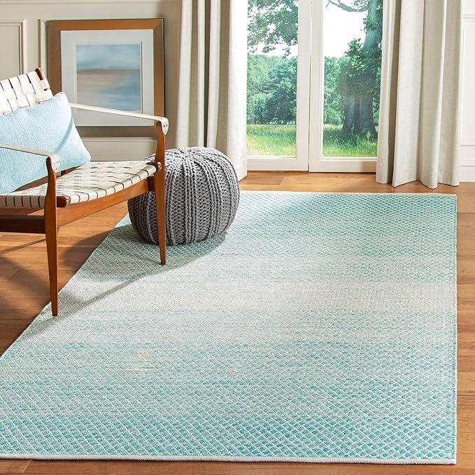 SAFAVIEH Montauk Collection Area Rug - 5' x 8', Turquoise & Ivory, Handmade Cotton, Ideal for High Traffic Areas in Living Room, Bedroom (MTK601E)