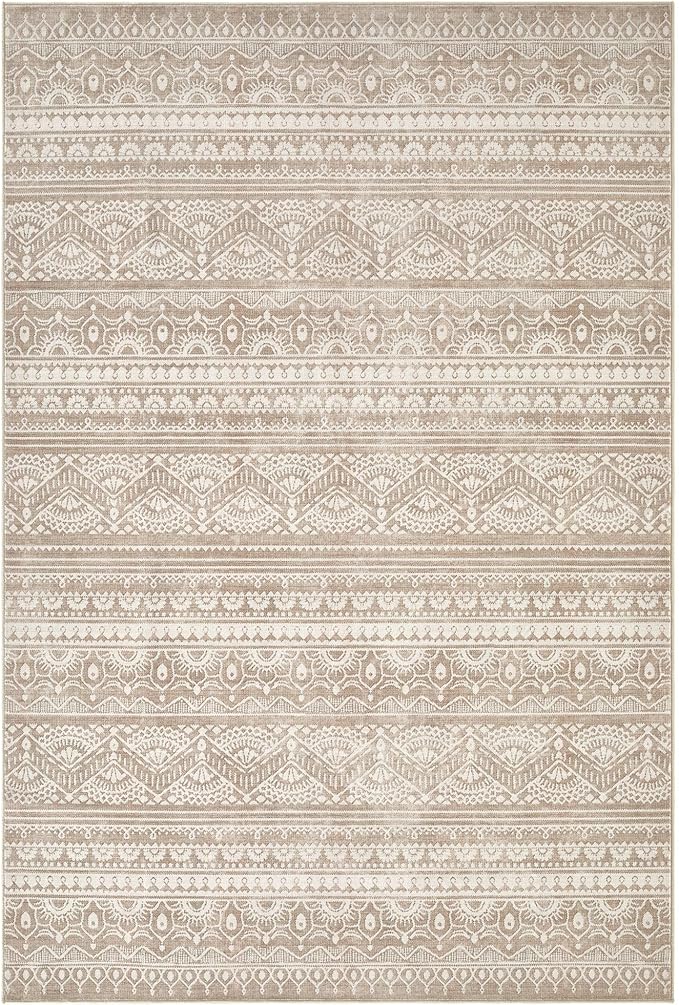 Tortania Area Rug Living Room Rugs - 10x12 Washable Large Soft Neutral Boho Moroccan Bohemian Farmhouse Rug Indoor Floor Carpet for Bedroom Under Dining Table Home Office Decor - Light Brown