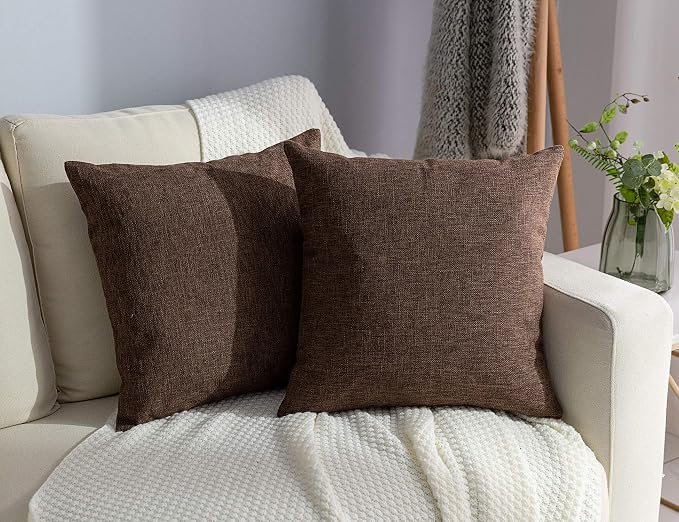 Stellhome Pack of 2 Fall Burlap Throw Pillow Covers Farmhouse Linen Cushion Covers Pillowcase, Home Decor Decorations for Sofa Couch Bed Chair 22x22 Inch/55x55 cm, Brown
