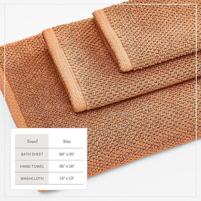 Great Bay Home 100% Cotton 6 Piece Bath Sheet Set - Absorbent, Quick-Drying, Durable Bath Towels for Bathroom Decor - Low-Twist, Two-Ply Fibers (Clay)