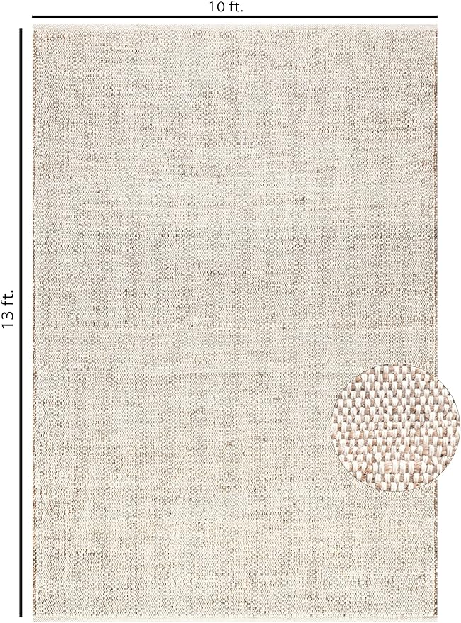S & L Homes Jute Cotton Hand Woven Natural Farmhouse Area Rug for Living Room - Rustic Vintage Bohemian Décor - (10' x 13' Natural)