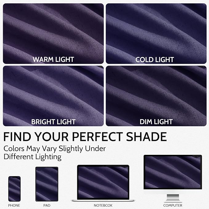 Purple Linen Curtains 90 Inch Long 2 Panels Set for Bedroom Living Room, Soft Linen Textured Window Drapes Semi Sheer Light Filtering Rod Pocket Back Tab Morden Style 52x90