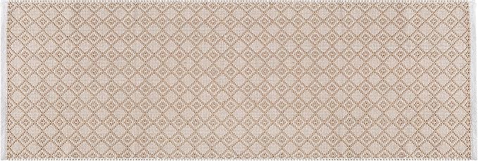 Cotton Diamond Woven Runner Rug 2x6 Feet - Beige, Non Slip Super Soft Farmhouse Space Patio Throw Carpet Ideal for Hallways, Kitchen, Living Room | Neutral Large Bedroom Area Décor Floor Décor Mats