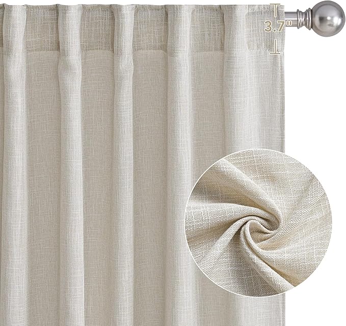 NICETOWN 84 inch Linen Curtains 2 Panels Set for Bedroom/Living Room, 55" Wide Butlywood Birch Thick Farmhouse Linen Privacy Window Drapes Rod Pocket & Back Tab with Light Filtering