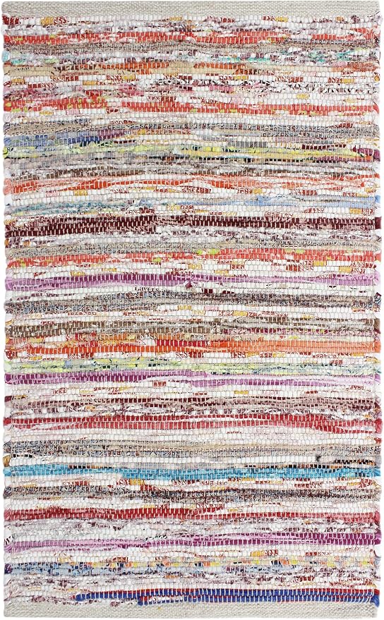 COTTON CRAFT Cotton Chindi Rag Rug - 3x5 ft – Handwoven Reversible Boho Farmhouse Accent Area Rug – Multicolor Recycled Cotton Yarn Throw Accent for Bedroom, Entryway, Kitchen & Living Room