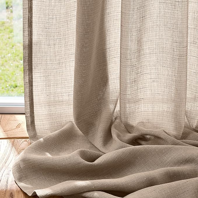 jinchan Extra Wide Sliding Door Curtain 108 Inch Length Taupe Linen Curtains Semi Sheer Drapes for Patio Door Living Room Bedroom Floor to Ceiling Light Filtering Drapes 100 Inches Wide 1 Panel