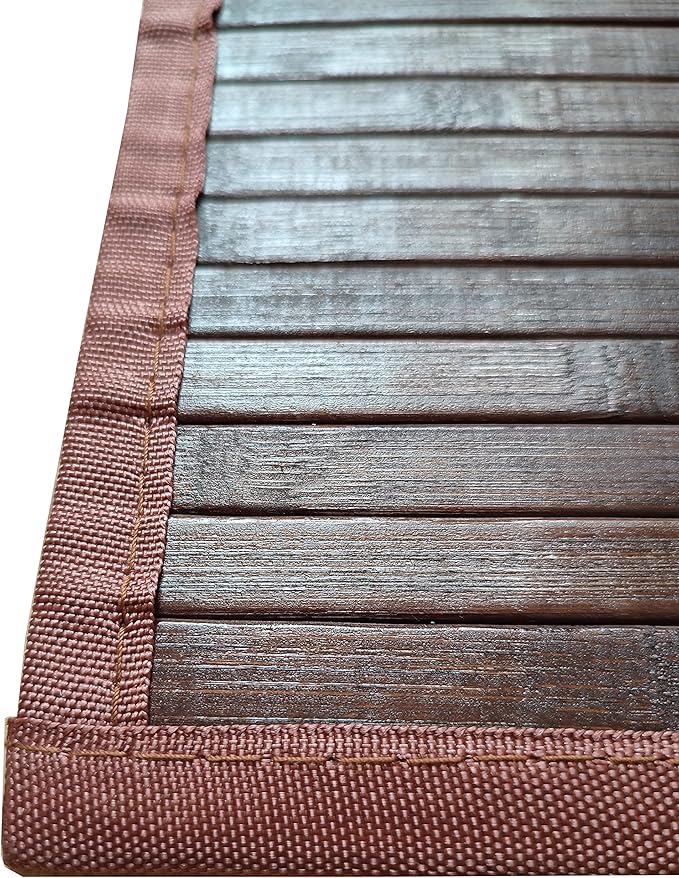 Queensell Bamboo Rug – Bamboo Bathroom Accessories Area Rug – Bath Mat – Bathroom Rugs – Runner Small Rug 17" x 24" Dark Brown