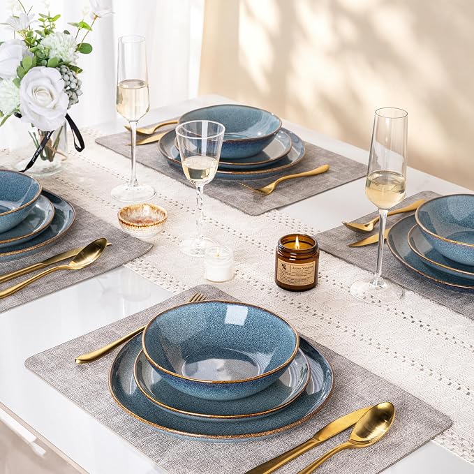 AmorArc Ceramic Dinnerware Sets,Handmade Reactive Glaze Stoneware Plates and Bowls Sets,Highly Scratch Resistant | Dishwasher & Microwave Safe Dishes Set,Service for 8 (24pc)