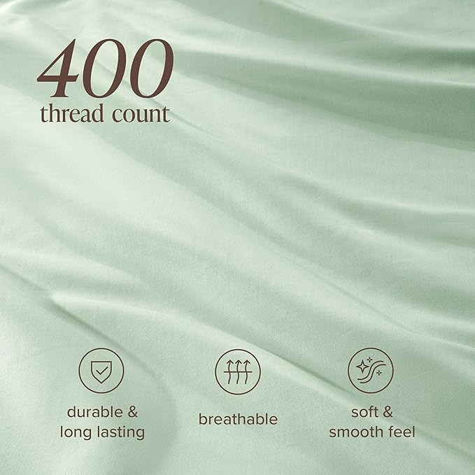 Bare Home 100% Organic Cotton Sateen Duvet Cover Set - Full/Queen Size - 400 Thread Count - Smooth Sateen Weave - Warm & Luxurious - Duvet Cover (Queen, Willow)