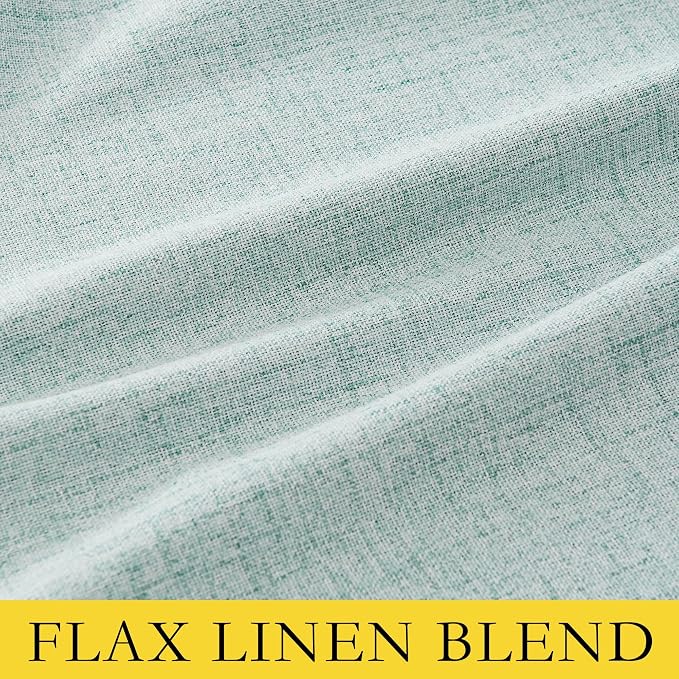 NICETOWN 100% Blackout Seafoam Green Linen Curtains 90" Length with Thermal Insulated Liners, Farmhouse Style Room Cooling Small Window Draperies for Dining Room (2 Panels, 52" W)