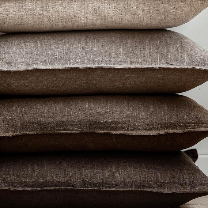 Foindtower Set of 2, Decorative Linen Soild Throw Pillow Covers Soft Accent Euro Cushion Case Farmhouse Neutral Pillowcase for Chair Couch Sofa Bedroom Living Room Home Decor 18 x 18 Inch Brown Tan