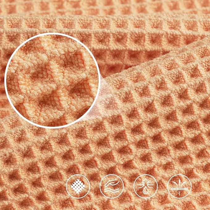 POLYTE 430 GSM Microfiber Oversize Quick Dry Lint Free Bath Towel, 60 x 30 in, 4 Pack (Waffle Weave)