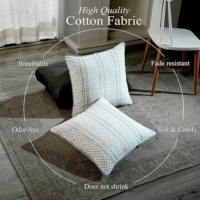 CPC 100% Cotton Throw Pillow Covers 18x18 Inch, Set of 2 Pink Block Print Pattern Couch Pillow, Cute Boho Decorative Pillows for Living Room, Bedroom with Hidden Zipper- Misty Grey Tralis