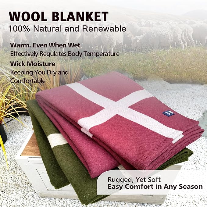Wool Blanket & Throws 90% Wool Warm Blanket Soft Couch Blankets 75"x55" Twin Throw Blankets for Living Room, Camping, Outdoors, or Car Travel with Exquisite Box for Gift (Maroon)