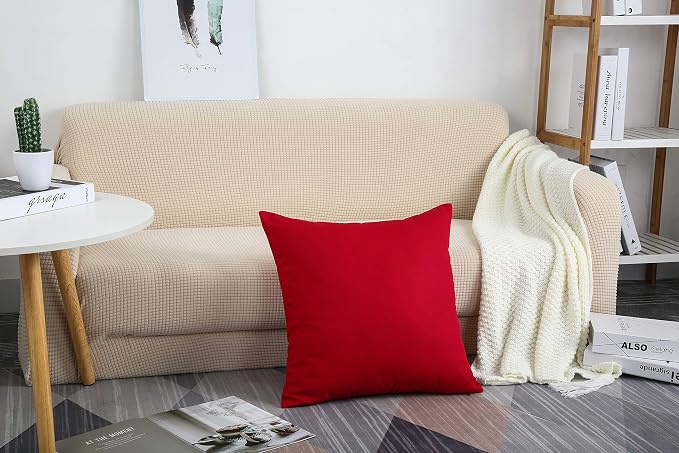 TangDepot 100% Cotton Solid Throw Pillow Cover 18x18 Christmas Red | 100% cotton, same-color zip, machine wash & air dry. For living room, bedroom, office, car. 42 colors, 227 sizes. Cover only.