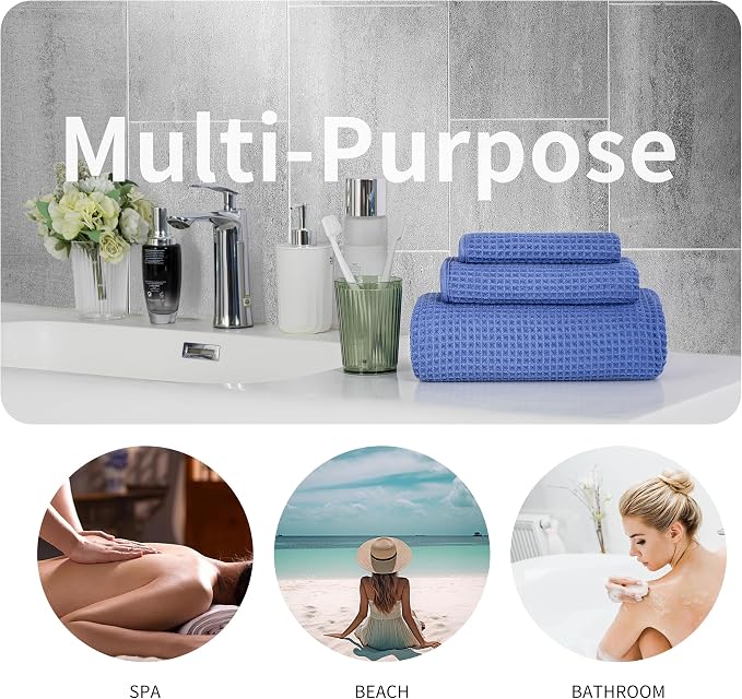 MICROFI New Microfiber Waffle Bath Towels, 3 Pieces, Oversized, Soft, Absorbent, Fast Drying, Lint Free, Includes Bath, Face and Hand Towels 430 GSM