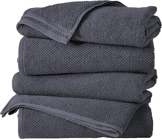 Great Bay Home 100% Cotton 4 Pack 54x27 Bath Towel Set - Absorbent, Quick-Drying, Durable Towels for Bathroom Decor - Low-Twist, Two-Ply Fibers (Stone Blue)