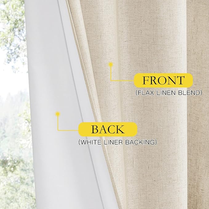 NICETOWN 100% Blackout Linen Curtains for Living Room with Thermal Insulated White Liner, W52 x L84, 2 Panels, Rod Pocket & Back Tab Retro Vertical Drapes Privacy for Bedroom, Champagne