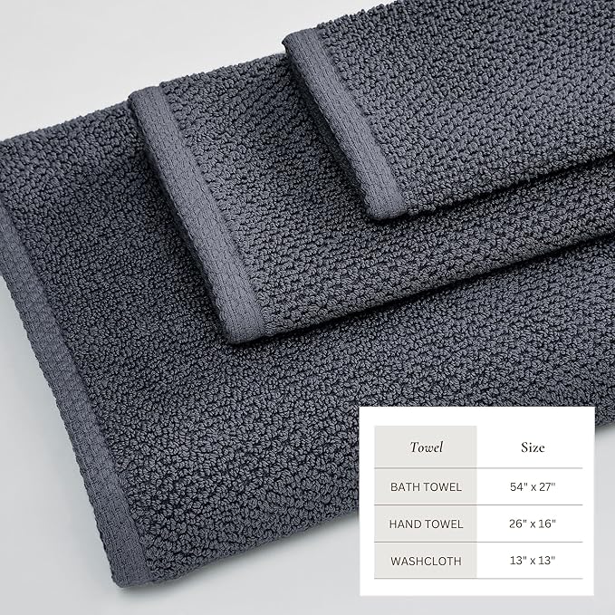 Great Bay Home 100% Cotton 6 Piece Towel Set - Absorbent, Quick-Drying, Durable Bath Towels for Bathroom Decor - Low-Twist, Two-Ply Fibers (Stone Blue)
