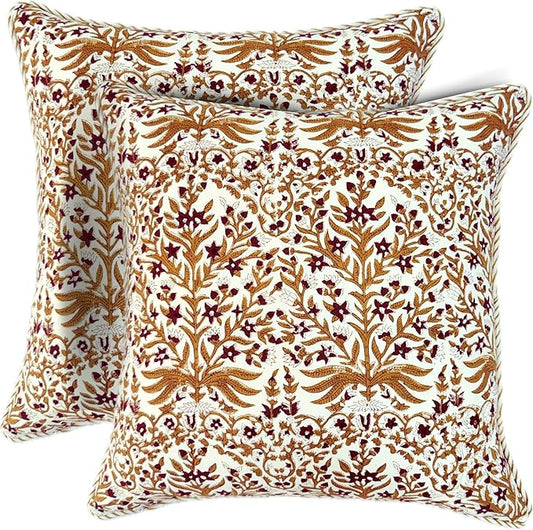 ATOSII Block Print Boho Throw Pillow Covers, 20 X 20, Set of 2, Decorative Couch Pillows for Living Room, 100% Cotton Canvas Acccent Pillows, Christmas Thanksgiving Fall Preppy Throws - Nargis Cider