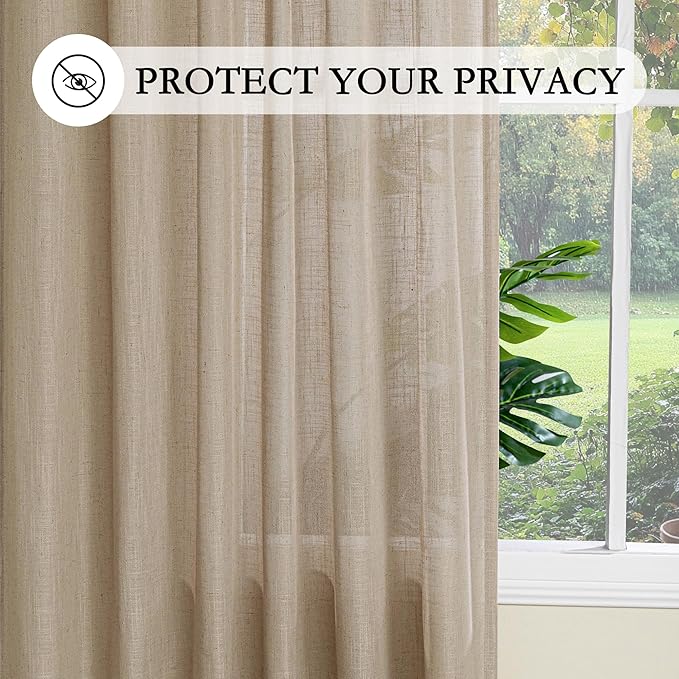 MYSKY HOME Taupe Curtains for Beroom Liivng Room 84 Inch Length 2 Panels Set, Semi Sheer Soft Touch Light Filtering Drapes for Sliding Glass Door Farmhouse Boho Curtain, 50" Wide, Taupe, 2 PCs