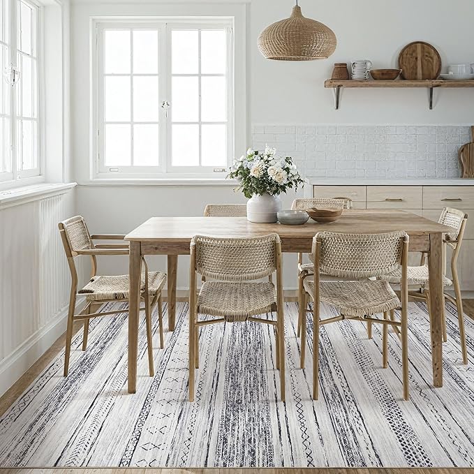 Tortania Area Rug Living Room Rugs - 5x8 Washable Large Soft Neutral Boho Moroccan Bohemian Farmhouse Rug Indoor Floor Carpet for Bedroom Under Dining Table Home Office Decor - Grey