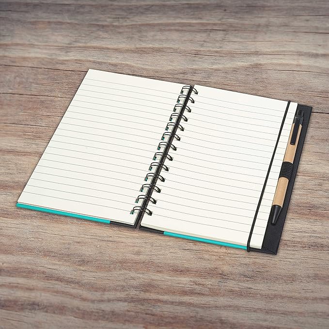 DISCOUNT PROMOS Eco Block Notebooks with Pens Set of 10, Bulk Pack - Perfect for School, Office, Business, Home - Aqua