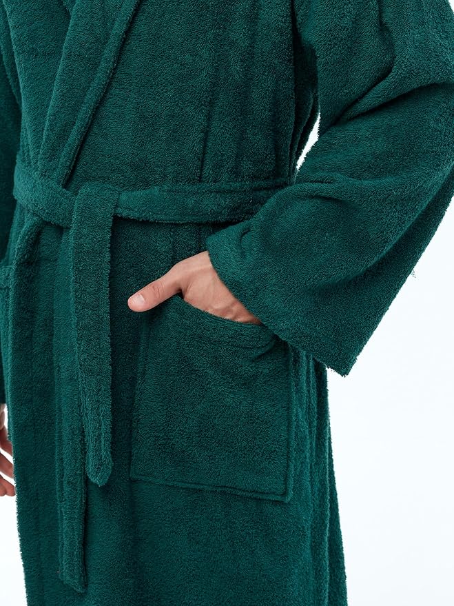 Arus Men's Shawl Collar Robe, Turkish Terry Cotton Bathrobe with Regular and Full Length Options