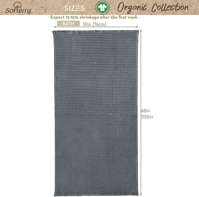 Softerry European Waffle Weave Bath Towel Set - 100% Organic Cotton - Quick Dry Lint Free Thin and Absorbent - Fade Resistant - Eco-Friendly (Set of 4 Bath, Space Gray)