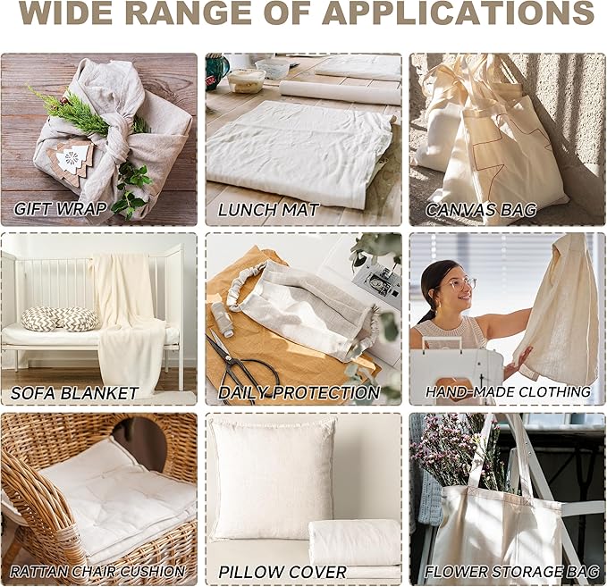 Simple&Opulence 100% Cotton Muslin Fabric, 59" inch Wide Soft, Breathable, and Versatile Muslin Linen Fabric Material for Sewing, Crafts, and Home Decor (Natural Unbleached, 1 Yard)