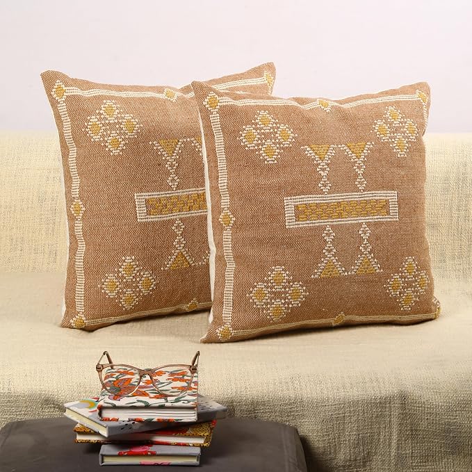 Trade Star 100% Cotton Throw Pillow Covers Handloomed Kilim Rug Decorative Cushion Cases Handwoven Pillowcase 18x18 Inches Set of 2 Sabra Cushion Covers