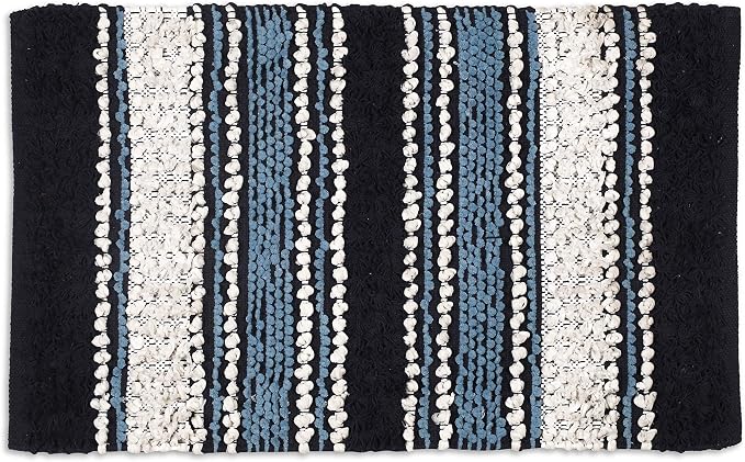 Chenille Cotton Bath Rug 20x32 Inches - Navy, Non-Slip Absorbent Quick Dry Floor Mat Ideal for Bathroom, Kitchen, Laundry Room | Blue Washable Accent Soft Shaggy Throw Door Mats for Entryway, Patio