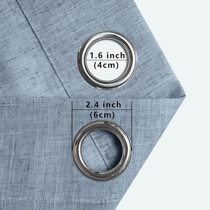 Pitalk Light Blue Linen Curtains 90 Inches Long for Bedroom 2 Panel Grommet Lightweight Drape Semi Sheer Cotton Textured Stone Blue Grey Curtain for Living Room Country Farmhouse Decor 52x90 Gray Blue