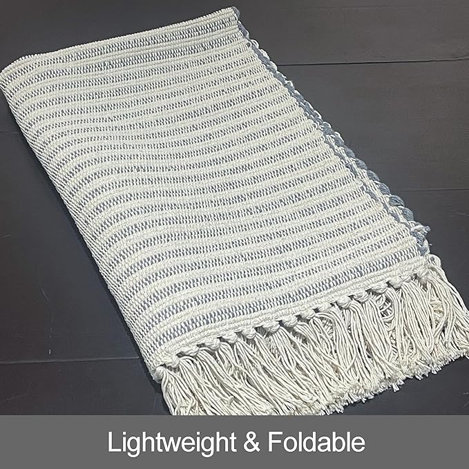 Chardin home Grey & Ivory Providence Throw Rug 2x4.25 feet |Hand Woven Farmhouse Rug | Great in Kitchens entryways doormats Bathrooms Meditation Mat | Machine Washable & Reversible CottonRug