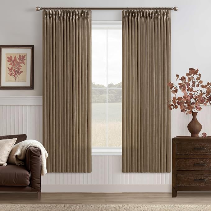 Dutch Cocoa Pinch Pleat Linen Curtains 72 Inch Long for Closet Cabinet 72 Inches Length Brown Farmhouse Boho Country Back Tab Memory Trained Drapes Living Room Bedroom Light Filtering Curtain 2 Panels