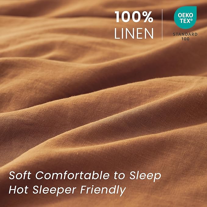 100% French Linen Pillow Shams Basic Style - Pack of 2 - Washed Solid Color Natural Flax Soft Breathable - Rust, 20'' x 26''