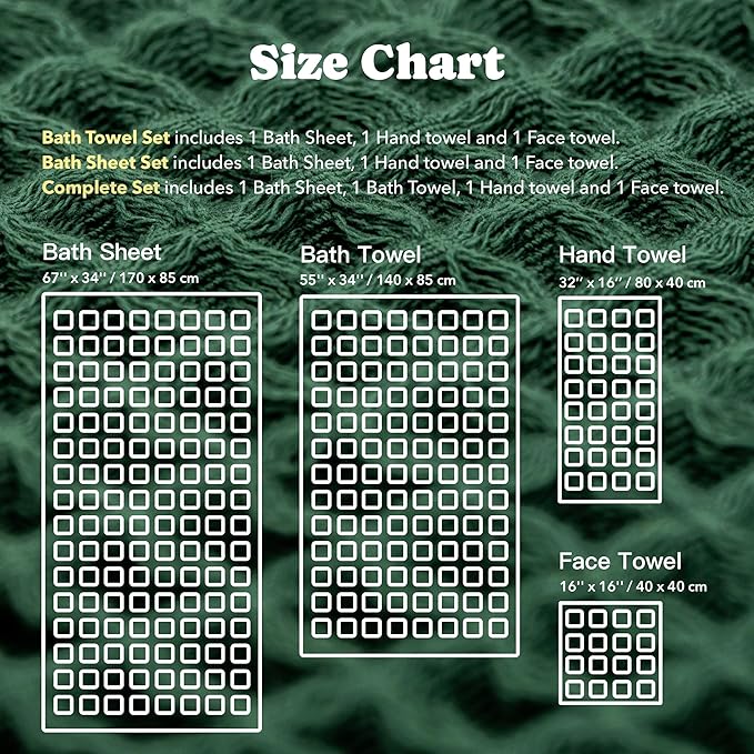 Luxury Organic Japanese Cotton Waffle Bath Towel | Thick, Absorbent, Quick Dry Bathroom Towels for Shower, Sauna, Onsen| Hotel & Spa Quality, Gift-Ready (Forest Green, Bath Sheet Set (3-Piece))