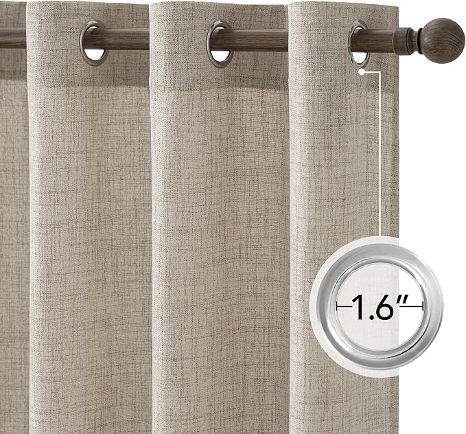 NICETOWN Semi Sheer Linen Blended Curtains 63 Inch Long, Light Filtering Burlap Curtains Farmhouse Grommet Privacy Window Drapes for Living Room, 2 Panels (52 x 63 Inch, Linen)