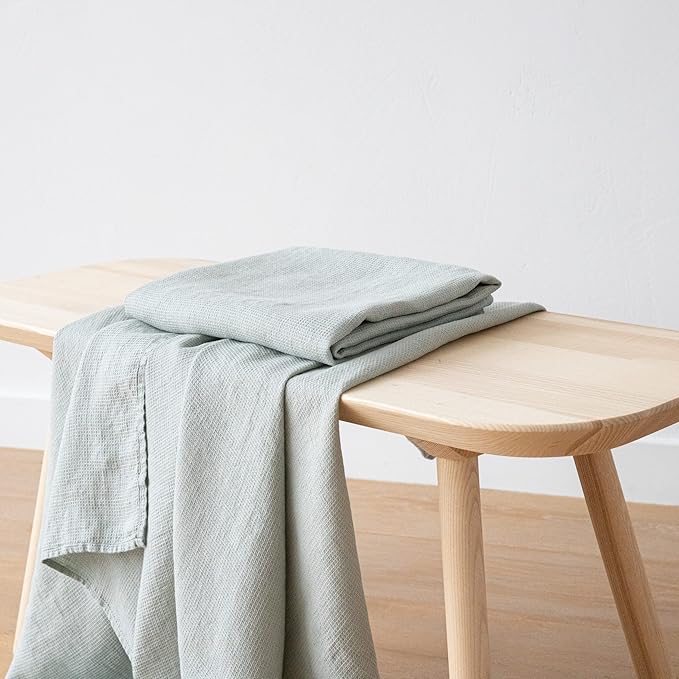 LinenMe Linen Waffle Bath Towel Sea Foam, 39 x 63