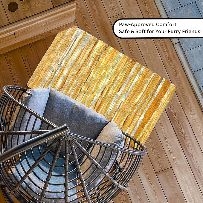 Ramanta Home 100% Cotton Hand Woven Tonal Chindi Rag Rug 2'x3' - Mustard, Recycled Reversible Rug, Boho Rustic Farmhouse Rugs for Living Room, Dinning Room, Kitchen Floor Mats - 24"x36"