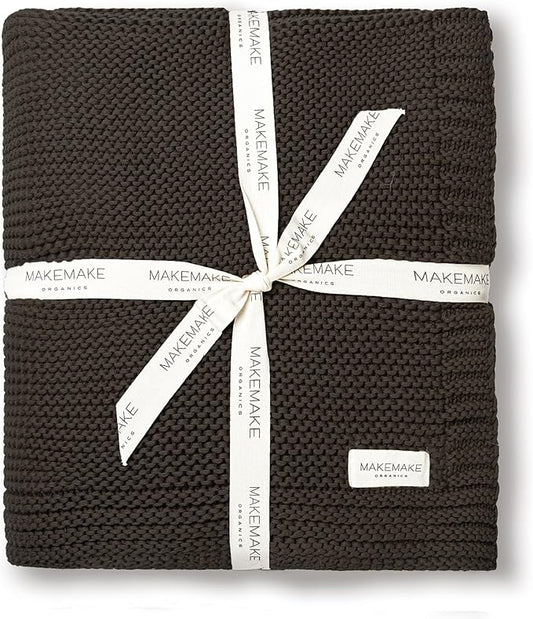 MakeMake Organics Organic Throw Blanket GOTS Certified Organic Cotton Blanket Knit Couch Bed Fall Colors Soft Neutral Cotton Throw Blanket Large (50x60, Charcoal Grey)