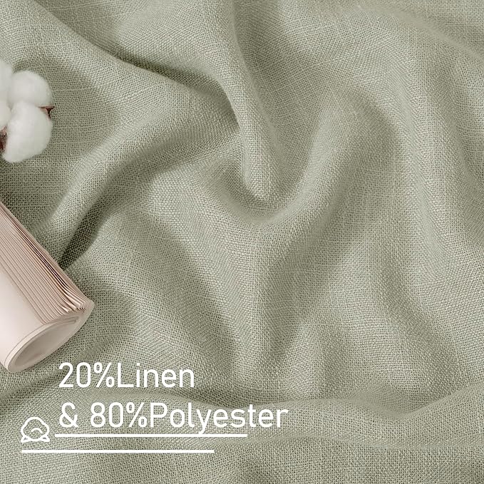 LAMIT 45 Inch Length Linen Curtains for Small Window, Semi Sheer Light Filtering Panels Back Tab and Rod Pocket Neutral Drapes for Bedroom, Sage Grey, 2 Panels, 34 x 45 Inch