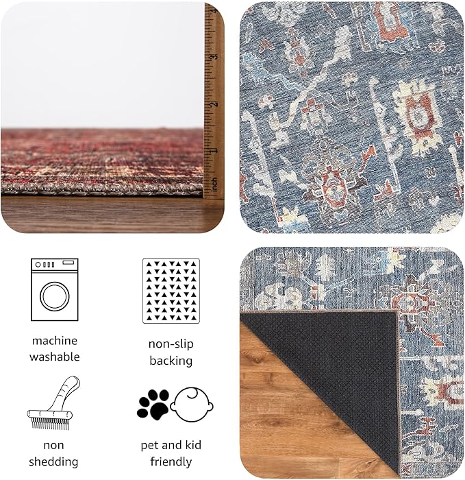 Keen Home Design 30"x84" Rug - Machine Washable Runner Rug with Non-Slip Backing, Ideal for Hallway, Entryway, Kitchen, Laundry Room - Vintage, Easy Clean, Durable, Low Pile Rug - (2'6" x 7')