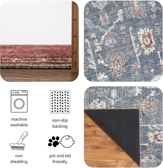 Keen Home Design 48"x72" Rug - Machine Washable Area Rug with Non-Slip Backing, Ideal for Living Room, Dining Room, Bedroom - Vintage, Easy Clean, Durable, Low Pile Rug - (4' x 6')