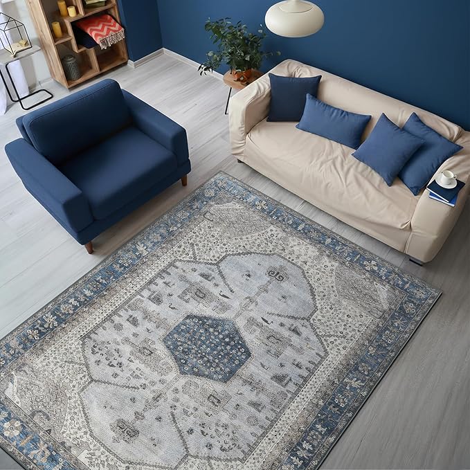 Keen Home Design 3x5 Rug - Machine Washable Entry Rug with Non-Slip Backing, Ideal for Enteryway, Kitchen, Bathroom, Laundry Room - Vintage, Easy Clean, Durable, Low Pile Rug - (3' x 5')