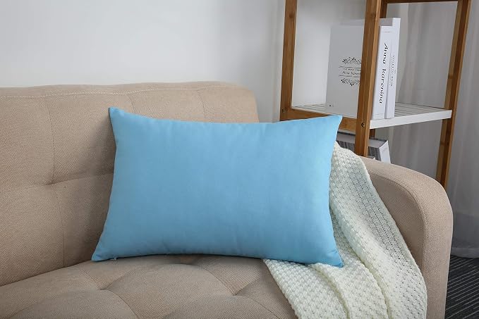 TangDepot 100% Cotton Solid Throw Pillow Cover 12x20 Sky Blue | 100% cotton, same-color zip, machine wash & air dry. For living room, bedroom, office, car. 42 colors, 129 sizes. Cover only.