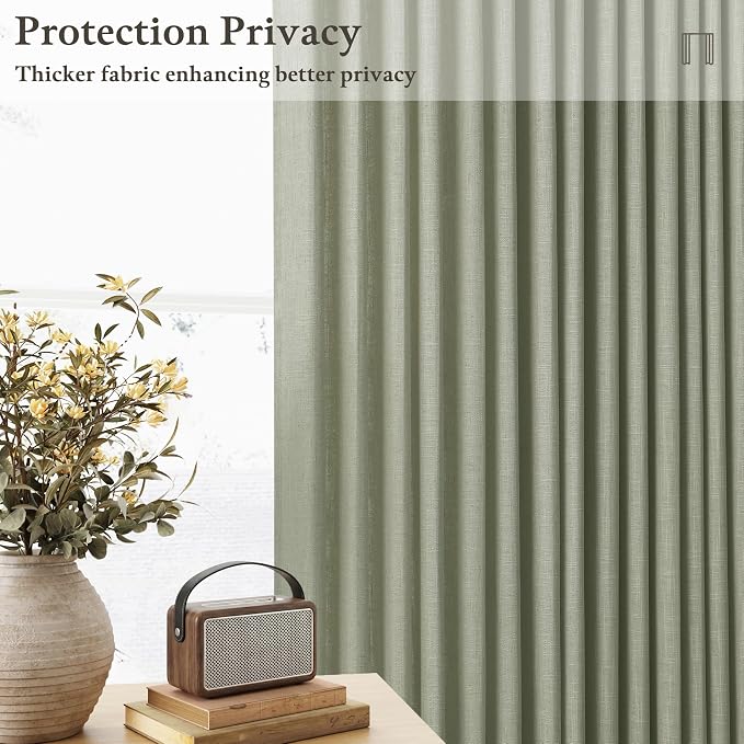 Sage Green Linen Curtains 84 Inches Long for Living Room Dining Pinch Pleated Boho Farmhouse Curtain Hooks Rings Back Tab Bedroom Window Drapes 84 Inch Length 50 Inch Width Sliding Door 2 Panels Set
