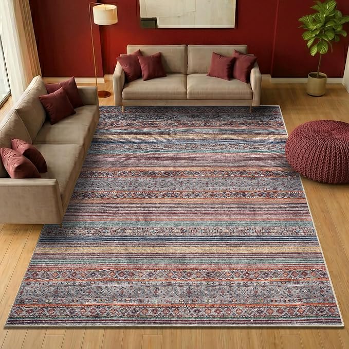 Keen Home Design 8x10 Rug - Machine Washable Area Rug with Non-Slip Backing, Ideal for Living Room, Dining Room, Bedroom - Vintage, Easy Clean, Durable, Low Pile Rug - (8' x 10')