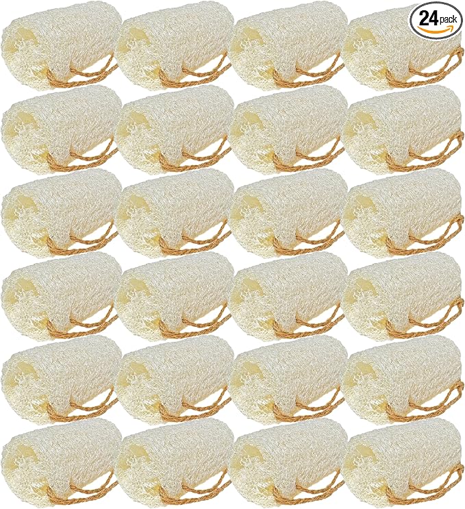4" Natural Loofah Exfoliating Body and Face Sponge for Skin Care in Bath Spa Shower - Pack of 24 Eco-Friendly Biodegradable Luffa Scrubber