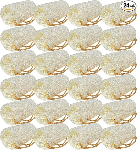 4" Natural Loofah Exfoliating Body and Face Sponge for Skin Care in Bath Spa Shower - Pack of 24 Eco-Friendly Biodegradable Luffa Scrubber